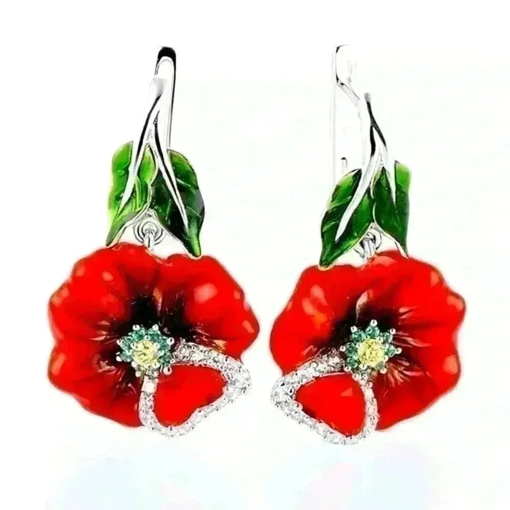 Beautiful 925 Silver Ruby Emerald Diamond Flower … - image 3